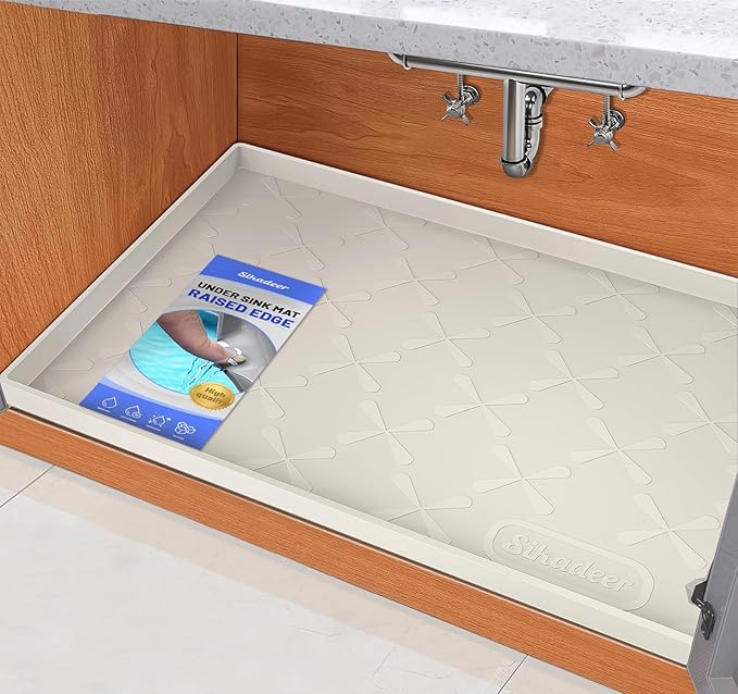 SIKADEER 28" x 19" Under Sink Mat Waterproof, Silicone Mat Kitchen Drawer Shelf by SIKADEER