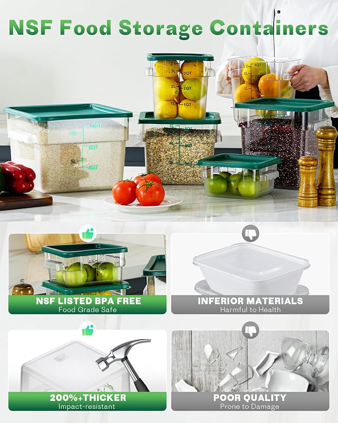 4QT NSF Food Storage Containers: 8 PCS Commercial Clear Food Storage Containers - Image 2