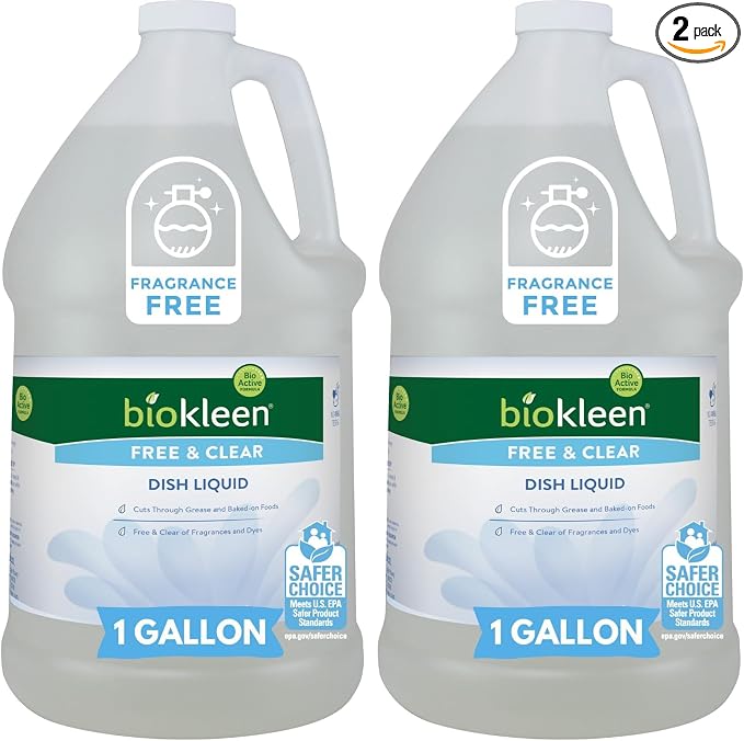 Biokleen Free & Clear Dish Soap - Dish Liquid, Dishwashing Cleaner, Eco-Friendly, Non-Toxic, Plant-Based, No Artificial Fragrance, Colors or Preservatives, Unscented (Pack of 2)