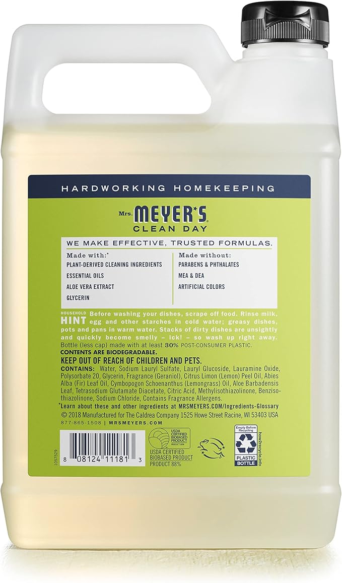 MRS. MEYER'S CLEAN DAY Lemon Verbena Dish Soap (48 Fl Oz) and Hand Soap Refill (33 Fl Oz) Bundle