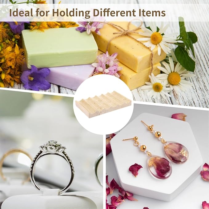 Dish Soap Marble Natural, Tray Soap Marble Luxurious for Shower, Holder Soap Stone Self-Draining, Texture Natural Unique, Rectangle Ring Jewelry for Bathroom and Kitchen Use