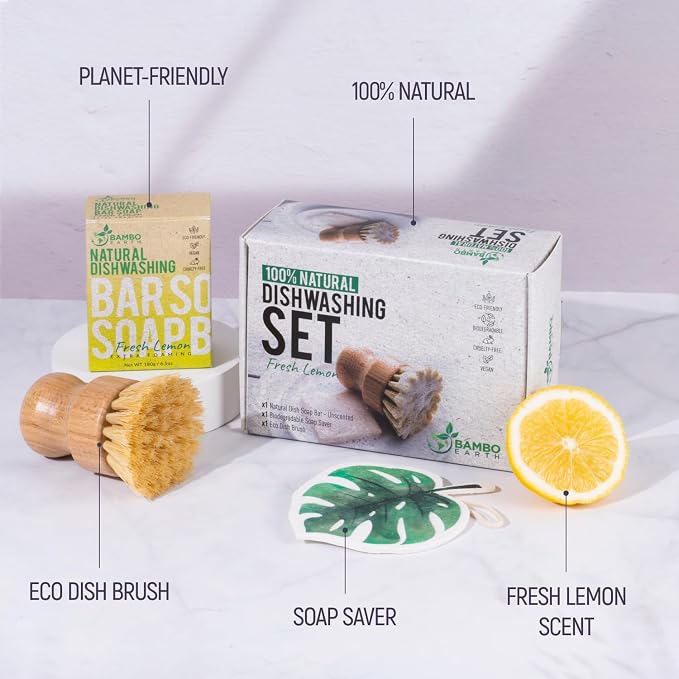 Natural Non-Toxic Dish Washing Soap - Dyes And Fragrance Free - Vegan Cruelty-Free Eco-Friendly And Zero Waste Dishwashing Handmade Solid Bar Soaps Detergent & Biodegradable (Lemon Bundle)