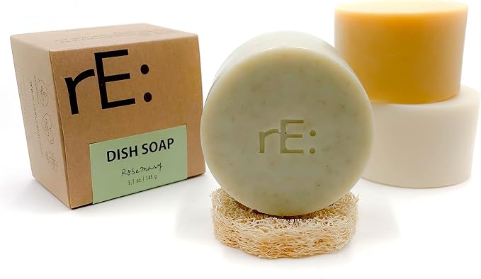 rE: REKURATOR Dishwashing Soap with Loofah Holder – Eco-Friendly, Gentle, Plant-Based Dish Bar , No Artificial Dyes or Fragrance 3pk (Assorted) , 5.1 oz