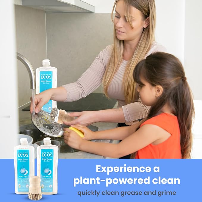 Unscented Dish Soap Liquid Hypoallergenic Cleaning Pack with 1 Natural Sisal Dish Scrub Brush & 2 Unscented Clear Liquid Dishwashing Soap With Biodegradable Formula (3 Items)