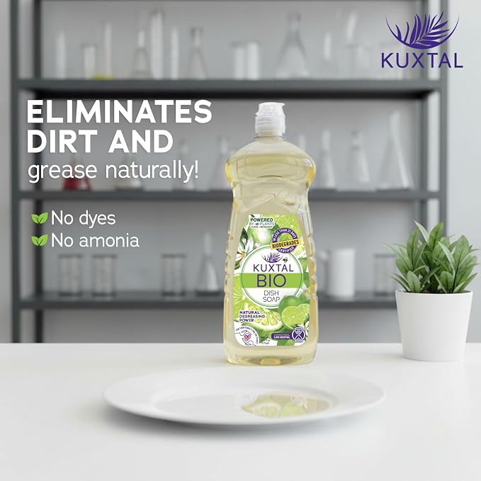 KUXTAL Dish Soap 3 Pack – Gentle on Hands, Powerful Grease Cutting, Biodegradable Plant-Based Formula for Hand Washing, Natural Citrus Scent, 27.7 fl oz Each