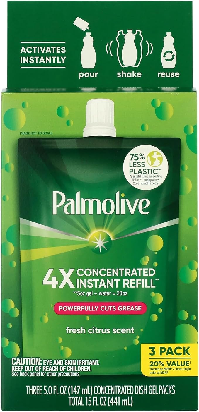 Palmolive 4X Concentrated* Instant Refill Pouches, Fresh Citrus Scent - 5 Fluid Ounce Refills (6 Pack)