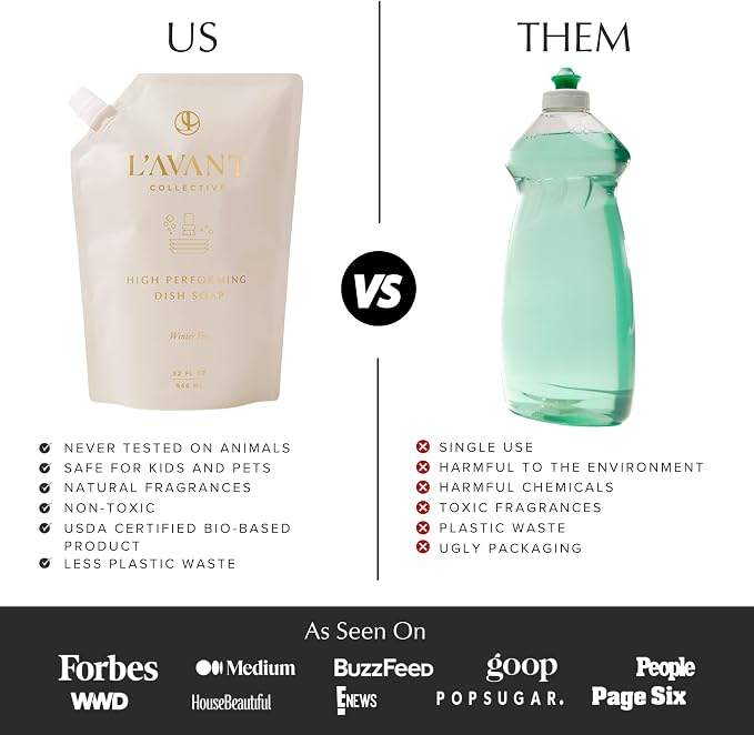 L'AVANT Collective Natural Luxury Dish Soap Refill, Winter Fir, 32 Fl Oz | Plant-based grease-cutting formula, gentle on hands, Winter Fir scent, glass bottle refill, non-toxic, cruelty-free, 32 fl oz