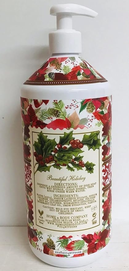 Beautiful Holiday Molly Berry Dish Soap with Essential Oils – 32 fl oz Powerful Grease-Fighting Liquid Soap, Fresh Fruity Scent, Gentle on Hands, Effective Kitchen Cleaning