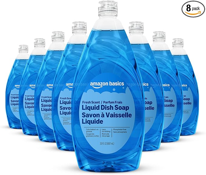 Amazon Basics Dish Soap, Fresh Scent, 30 fl oz, Pack of 8, Packaging May Vary