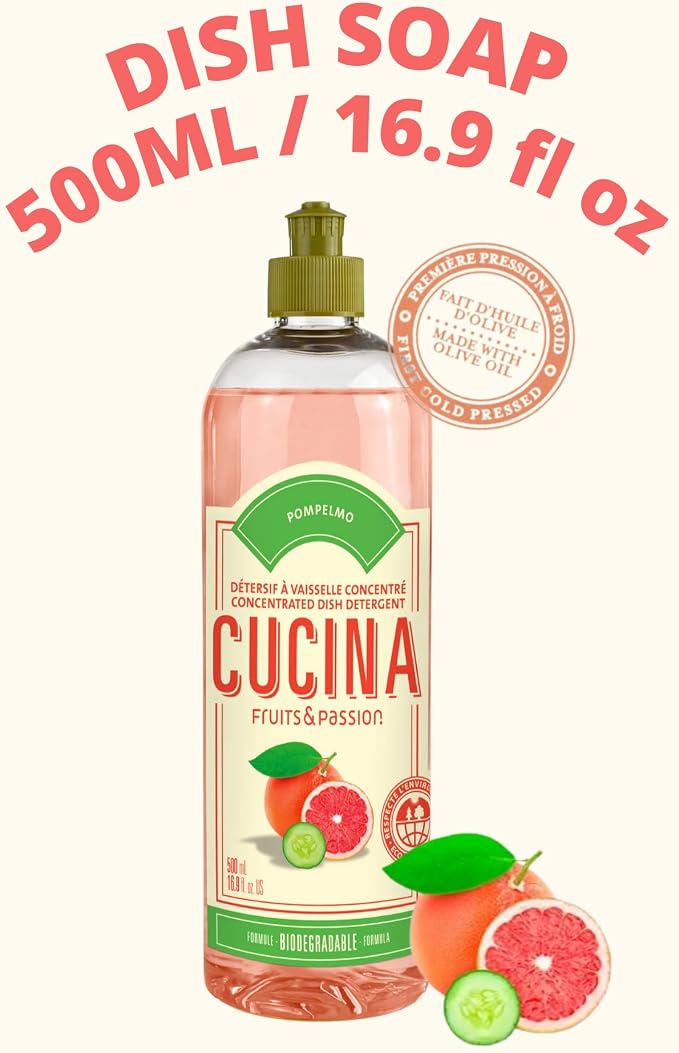 Cucina Fruits & Passion Dish Soap Dishwashing Detergent Refill – Pompelmo (Grapefruit), 16.9 fl oz, Made in Canada