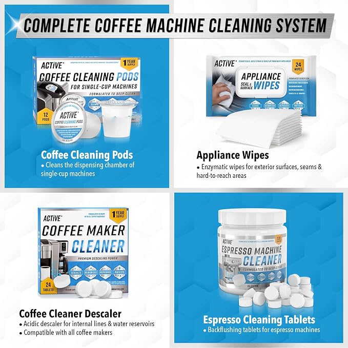 ACTIVE Dishwasher Detergent Booster and K-Cup Compatible Cleaning Pods - Includes 32oz Dish Detergent Booster and 12pk Keurig Compatible Cleaning Pods