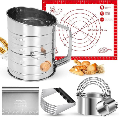 9PCS Stainless Steel Pastry Blender Set, 3 Cup Flour Sifter, Biscuit Cutter by ARTOSHIN