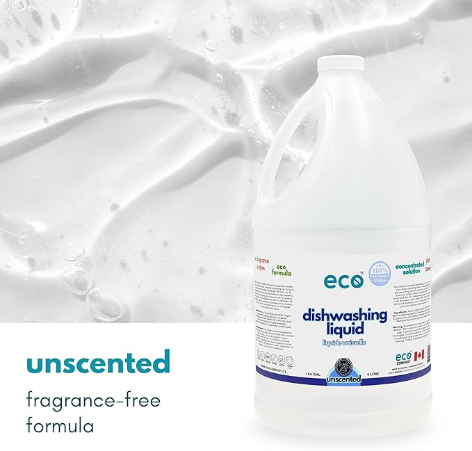 Eco Dishwashing Liquid, Unscented, 1 Gallon, Plant-based Dish Soap, Concentrated, Fragrance Free, Biodegradable, Grease Cutting Formula, Bulk Dish Soap Refill, Eco Friendly Dishwashing