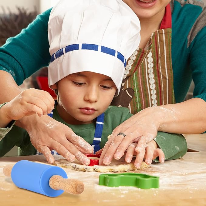 Mini Silicone Rolling Pin for Kids, Non-stick Surface Wood Handle, 9 Inch 4 Pack - Image 4