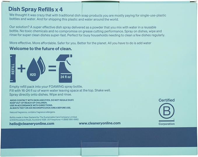 Dish Spray Cleaner Powder Concentrate Refills 4 Pack, Makes 24 fl oz Each, Tahitian Lime