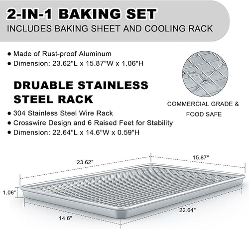 24 Inch Baking Sheet Pans with Rack Set, Natural Aluminum Cookie Sheet - Image 2