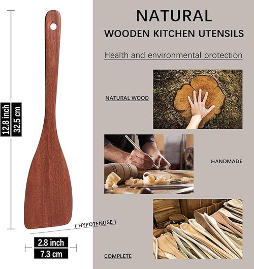 2PCS Wooden Spatulas for Cooking, 12.8inch Coated Mahogany Turners for Frying - Image 2