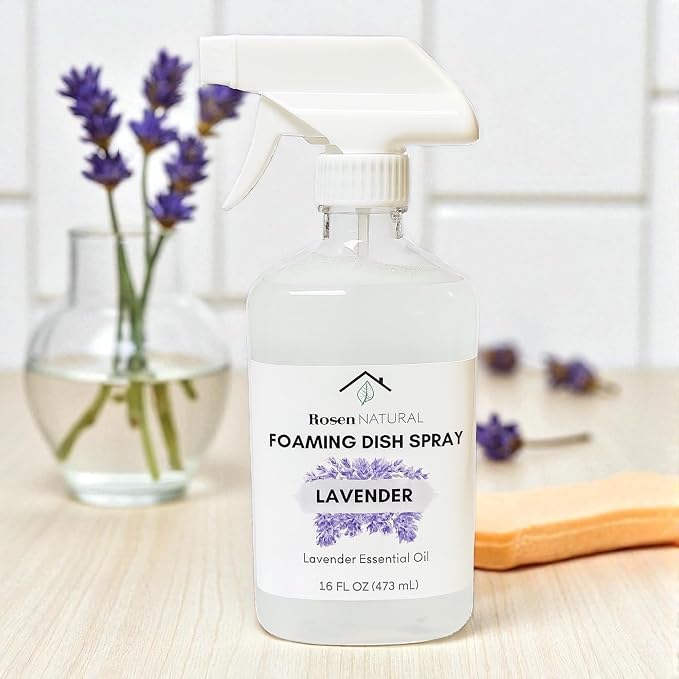 Lavender Foaming Dish Spray — Plant-Based, Non-Toxic & Hypoallergenic Cleaner, Powerful Foaming Action Cuts Grease, Spray • Wipe • Rinse, 16 fl oz