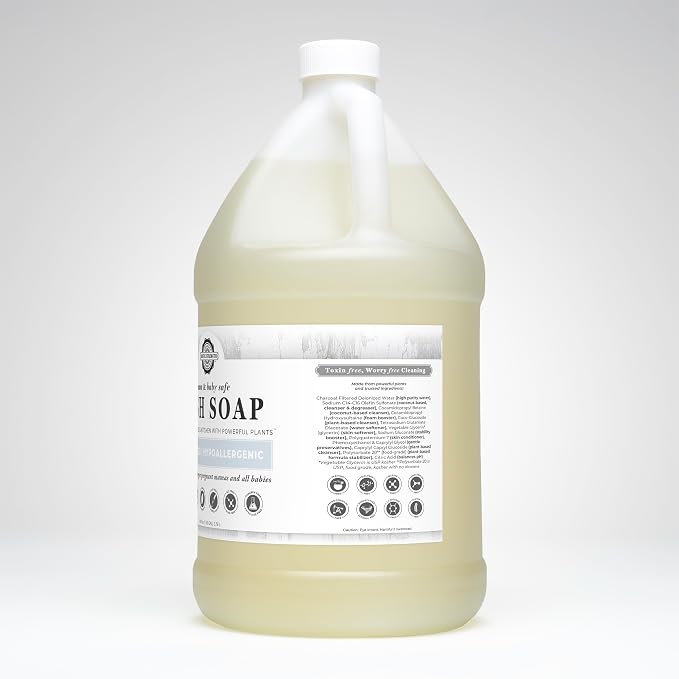 Rustic Strength Natural Dish Soap, Unscented, 1 Gallon Plastic | Gentle on All Skin, Concentrated and fragrance free, Biodegradable Plant-Based Formula