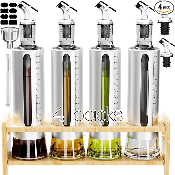 SINYWAY Oil Dispenser Bottle, 4 Pack Glass Olive Oil Dispenser Bottle by SINYWAY