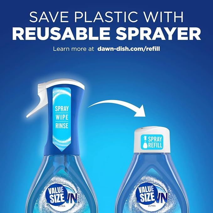 Dawn Platinum Powerwash Dish Spray & Dish Soap Refill Set, Fresh Scent 1 spray + 2 refills, 64.5 Fl Oz Total bundled with Heavy Duty Scotch Brite Sponge