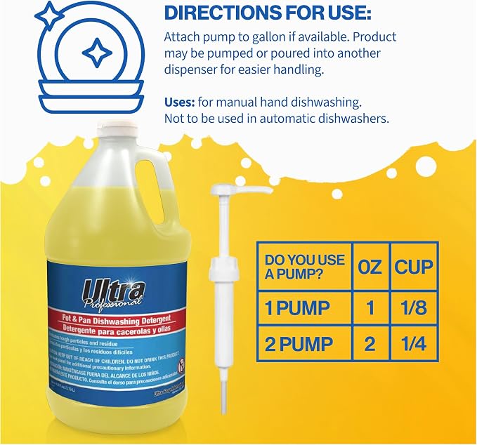 Ultra Professional ™ 4 Pack 1 Gallon Pots & Pan Dishwashing Detergent Dish Cleaning Liquid, Lemon Scent, Yellow - Powerful Grease Remover