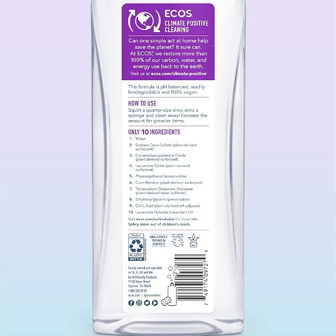 ECOS® Hypoallergenic Dish Soap, Natural Lavender, 25 Fl Oz (Pack of 2)