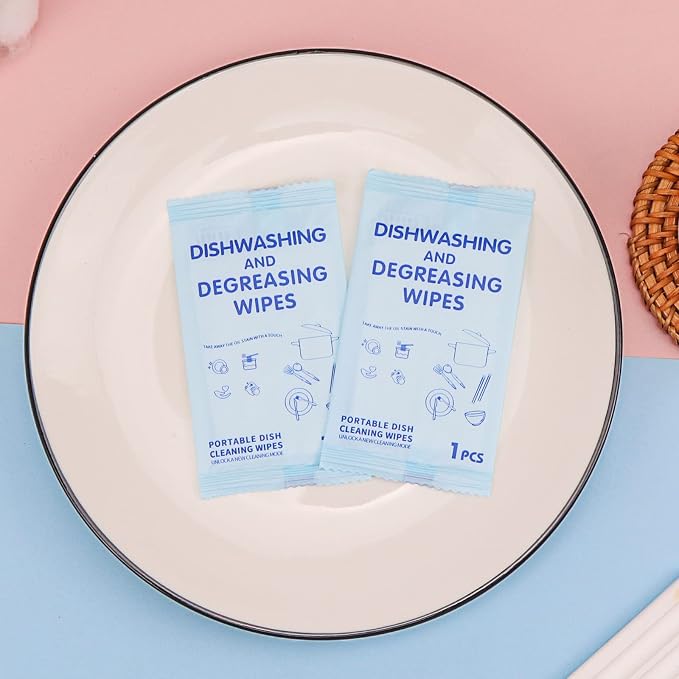 Portable Cleaning Wipes, 100 Count Dish Soap Disposable Wipes | Individually Wrapped Dish Wipe for Travel and Camping Quick Cleaningups