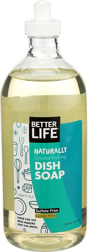 Better Life Dish Soap - Liquid Dishwashing Soap with Vitamin E and Aloe for Home & Kitchen Sink - No Gloves Required Kitchen Soap for Sensitive Skin - 22oz Lemon Mint