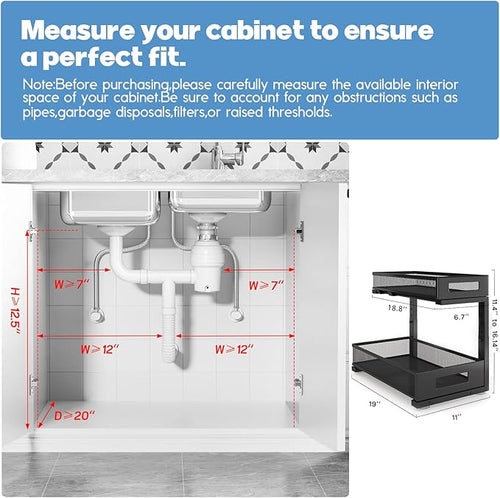 2 Pack 19IN Depth Under Sink Storage Organizer, Large 2-Tier Elegant Mesh Pull - Image 2