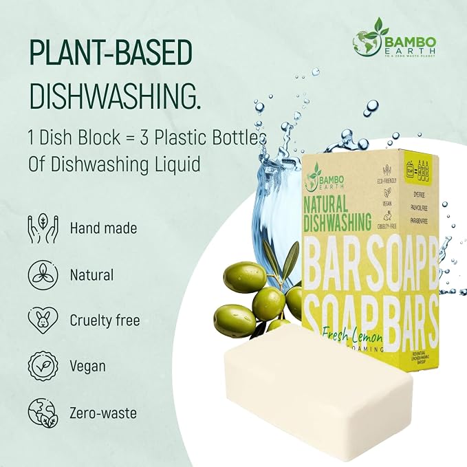 Natural Non-Toxic Dish Washing Soap - Dyes And Fragrance Free - Vegan Cruelty-Free Eco-Friendly And Zero Waste Dishwashing Handmade Solid Bar Soaps Detergent & Biodegradable (Lemon Bundle)