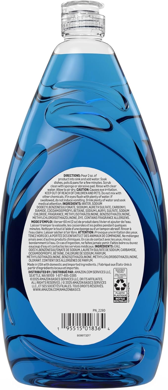 Amazon Basics Liquid Dish Soap, Fresh Scent, Grease-cutting Formula, 30 Fl Oz, Pack of 1