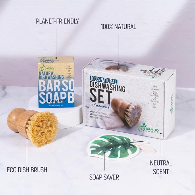 Natural Non-Toxic Dish Washing Soap - Dyes And Fragrance Free - Vegan Cruelty-Free Eco-Friendly And Zero Waste Dishwashing Handmade Solid Bar Soaps Detergent & Biodegradable (Unscented Bundle)