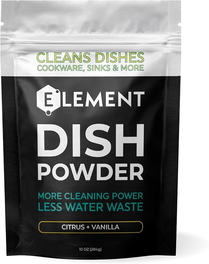 ELEMENT Dish Powder | Grease-Fighting Dish Soap | No Harsh Chemicals, Liquidless, Plastic-Free | Plant-Based Pouch (10 OZ Pouch, Citrus + Vanilla)
