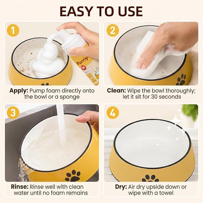 Pet Bowl Cleaner Foam, Dog & Cat Dish Soap for Bowls, Mats | Plant-Derived Formula, Rich Cleaning Foam, Daily Feeding Essentials