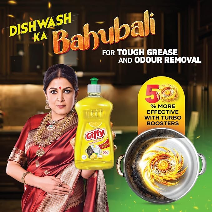 Concentrated Liquid Dish Wash Gel with the Power of Turbo Boosters & 50% More Effective P02 ( Lemon, 475ml)