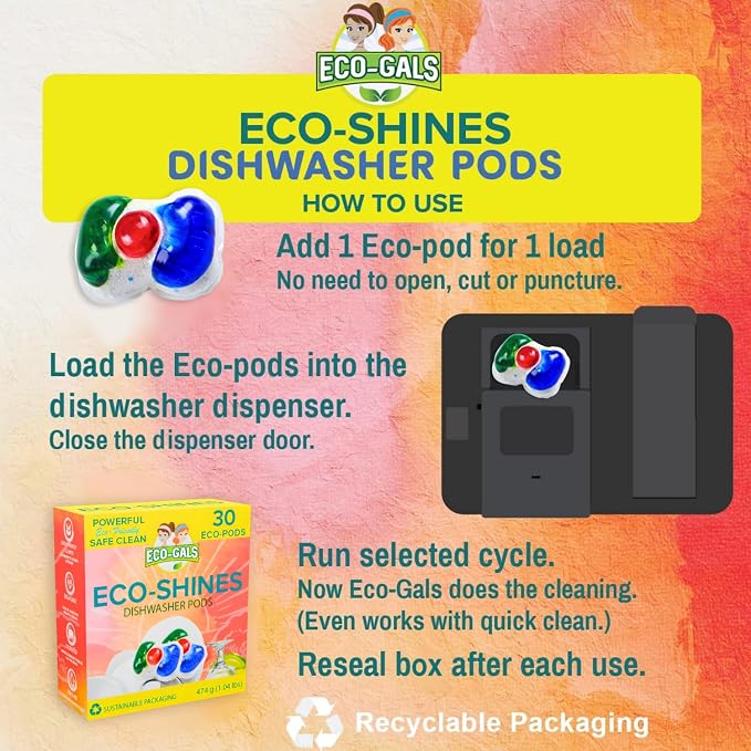 Eco-Gals Dish Cleaning Ultra Pack With Eco-Scrubz Dishwasher Cleaner Plus Eco-Shines Dish Detergent with 3 in 1 Power of Liquid, Powder, and Gel for Brighter Cleaner Dishes