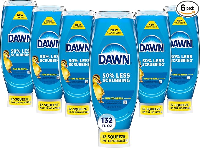 Dawn Ultra EZ-Squeeze Dish Soap Liquid, Dishwashing Liquid, Grease Removal, Upside Down Bottle, Original, 6x22 Fl Oz Bundle