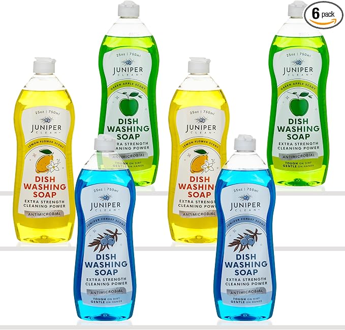 Juniper CLEAN, Dish Soap, Lemon & Apple & Forest Scent, Liquid Dish Washing Soap Squeeze Bottle 25 Fl Oz (Pack of 6)