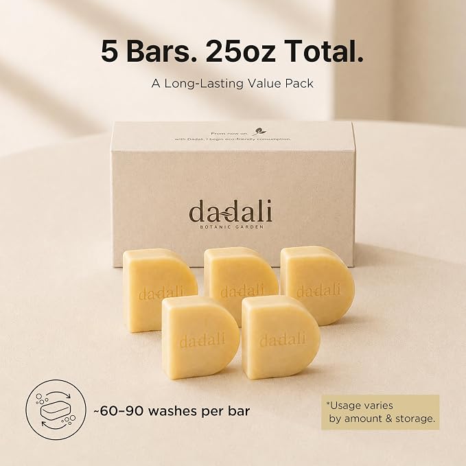 dadali Solid Dish Soap Bar for Dishes (5 Bars, 25 oz) – Plastic-Free Dishwashing Soap Block, Plant-Based & Vegan, Palm Oil-Free, Cuts Grease, Gentle on Hands, Sulfate & Paraben Free