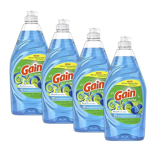 Gain Ultra Bleach Alternative Dishwashing Liquid Dish Soap, Honey Berry Hula Scent - 21.6 Fluid Ounce (Pack of 4)