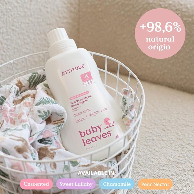 Bundle of ATTITUDE Baby Dish Soap and Bottle Cleaner, EWG Verified, Pear Nectar, 23.7 Fl Oz + Baby Laundry Detergent, HE Compatible, Pear Nectar, 35 Loads, 35.5 Fl Oz