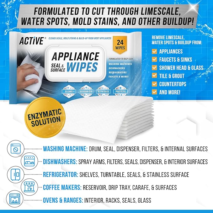 ACTIVE Dishwasher Detergent Booster and Appliance Cleaner Wipes - Includes 32oz Dish Soap Boosting Powder and 24ct Appliance Cleaning Wipes
