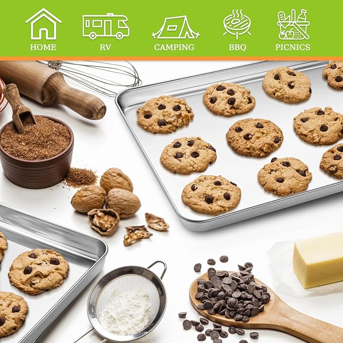 CEKEE Stainless Steel Baking Sheet Set of 4, Large Baking Pan & Cookie Sheet & - Image 7