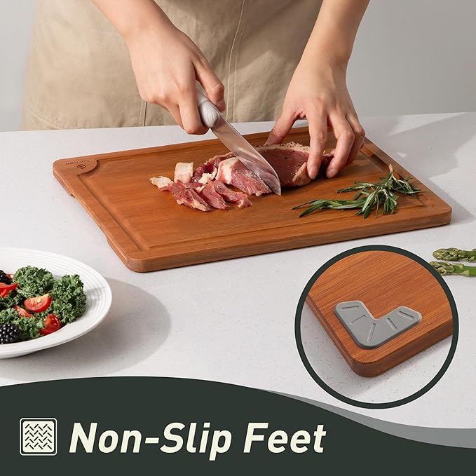 Bamboo Cutting Board Set Non Slip Feet - Image 5