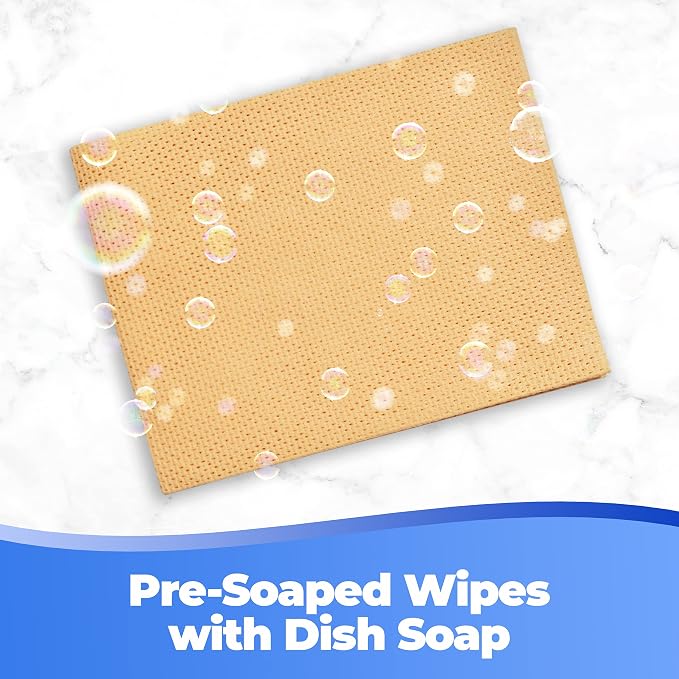 Pre-Soaped Wipes with Dish Soap, 10" x 13" Disposable Cloth