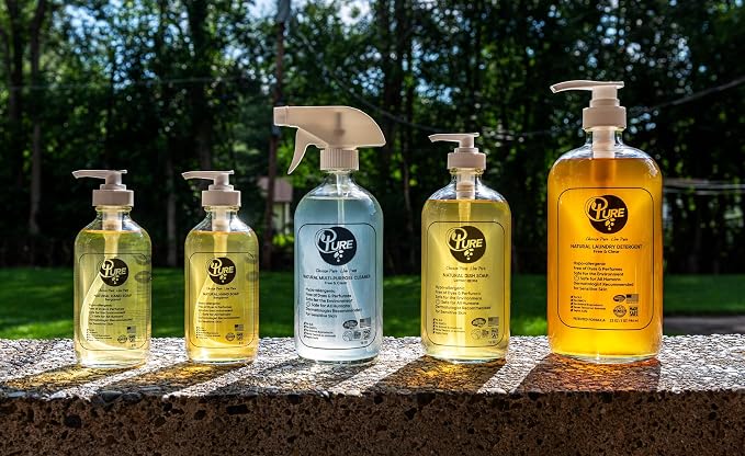 Pure Natural Cleaners Variety Pack Free & Clear Laundry Detergent, Liquid Hand Soap, Multi-Surface Cleaner, DishSoap, Plant-Based Products, Eco-Friendly, Biodegradable, Free of Harmful preservatives