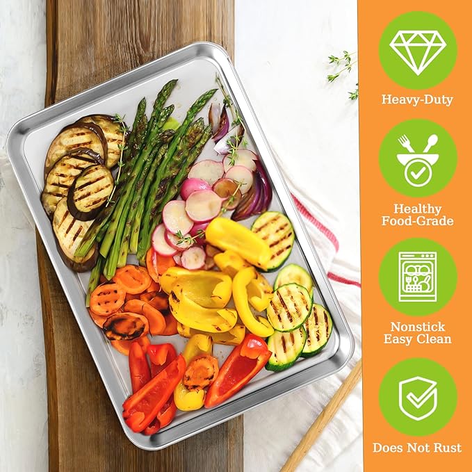 Quarter Sheet Pan Set of 4, CEKEE Stainless Steel Baking Sheet & Cookie Sheets - Image 4