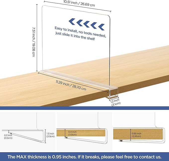HBlife 3 Pack Clear Shelf Dividers, Vertical Purse Organizer - Image 3