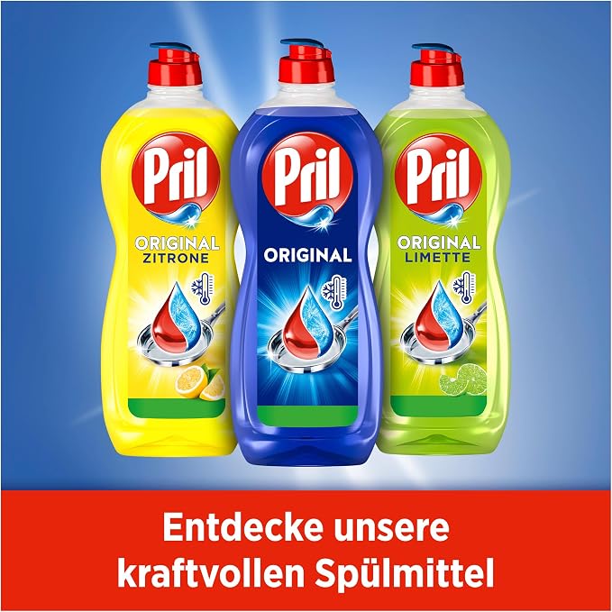 Pril Original (675 ml), hand dishwashing detergent with highest degreasing power, for clean dishes even in cold water